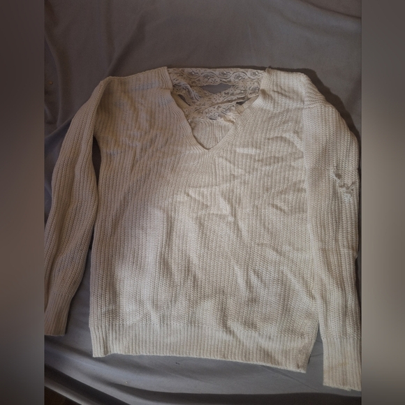 Poof Apparel - White, Lace-Back Knit Sweater - Picture 3 of 4